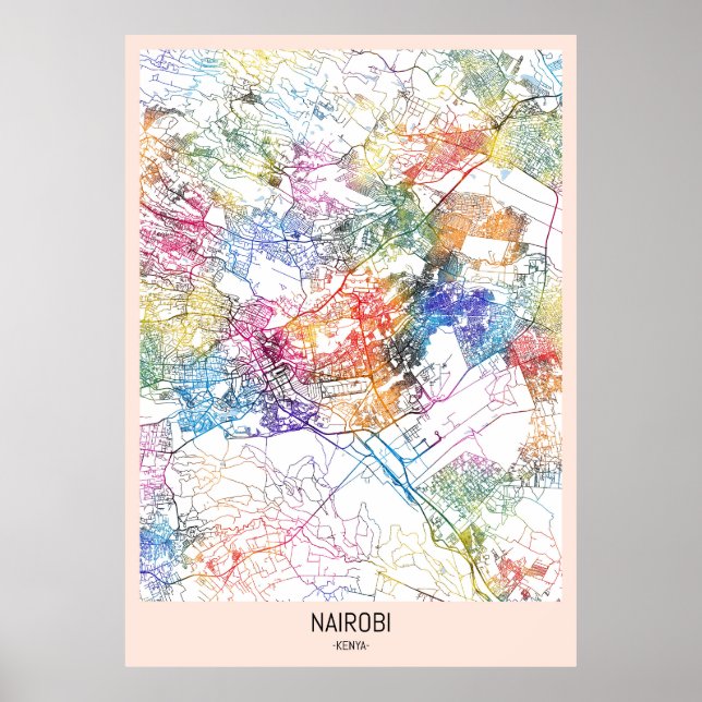 Poster Mapa da cidade do Quênia de Nairobi (Frente)