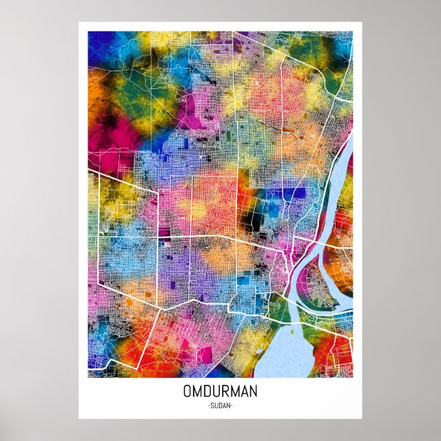 Poster Mapa da Cidade do Sudão Omdurman (Frente)
