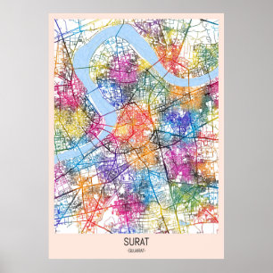 Poster Mapa da Cidade do Surat Gujarat