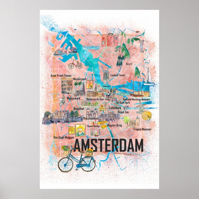 Poster Mapa da Cidade do Viagem de Amsterdã Holanda (Frente)