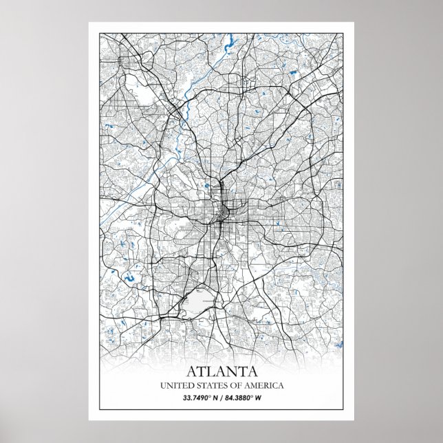 Poster Mapa da Cidade do Viagem de Atlanta Georgia USA (Frente)
