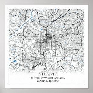 Poster Mapa da Cidade do Viagem de Atlanta Georgia USA