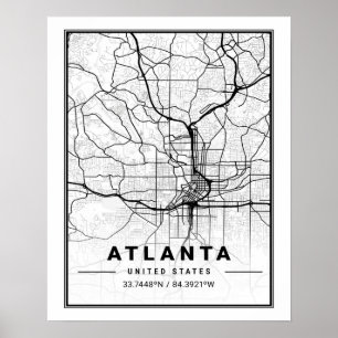 Poster Mapa da Cidade do Viagem de Atlanta Georgia USA