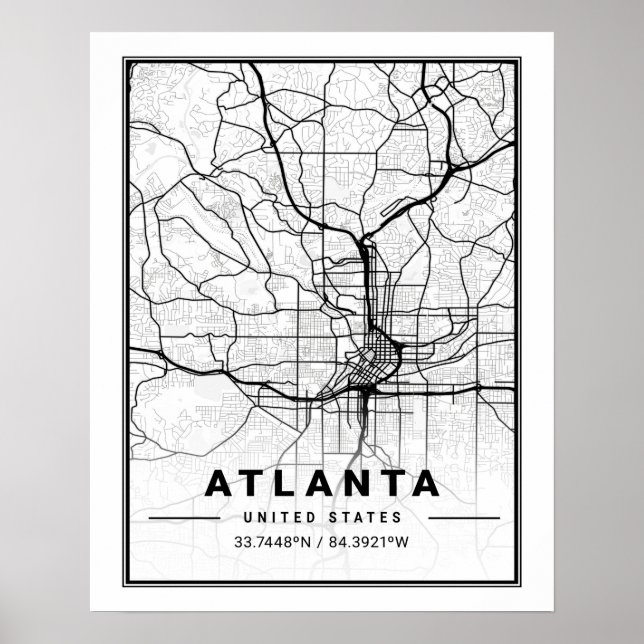 Poster Mapa da Cidade do Viagem de Atlanta Georgia USA (Frente)