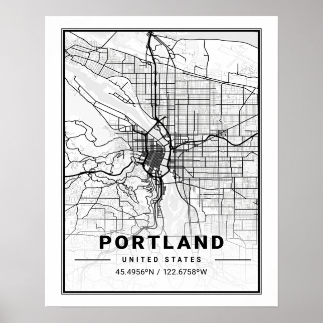 Poster Mapa da Cidade do Viagem, nos EUA, em Portland (Frente)