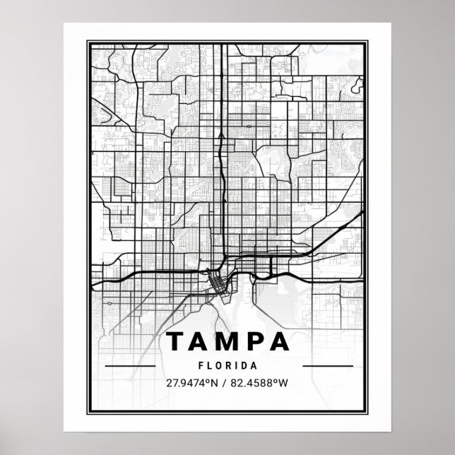 Poster Mapa da Cidade do Viagem Tampa Florida EUA (Frente)