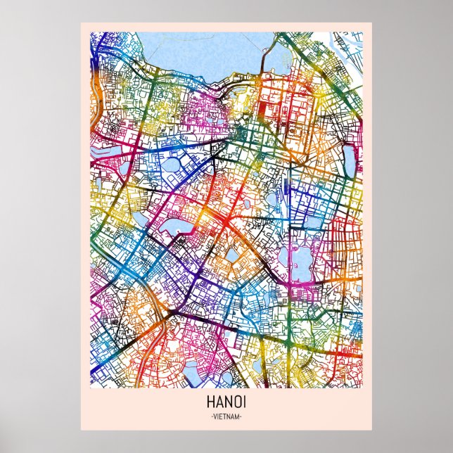 Poster Mapa da Cidade do Vietnã de Hanói (Frente)