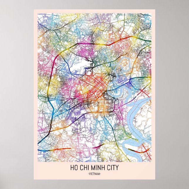 Poster Mapa da Cidade do Vietnã de Ho Chi Minh (Frente)