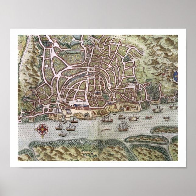 Póster Mapa da Cidade e do Porto Português de Goa, Índia, (Frente)