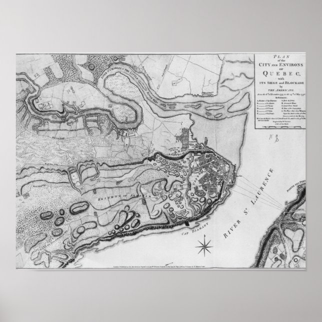 Póster Mapa da cidade e dos arredores do Quebec (Frente)