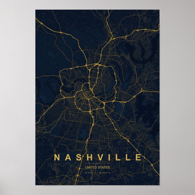 Poster Mapa da Cidade Estilizado de Nashville, Tennessee (Frente)