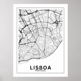 Poster Mapa Da Cidade Lisboa Estilo Linhas Clássico