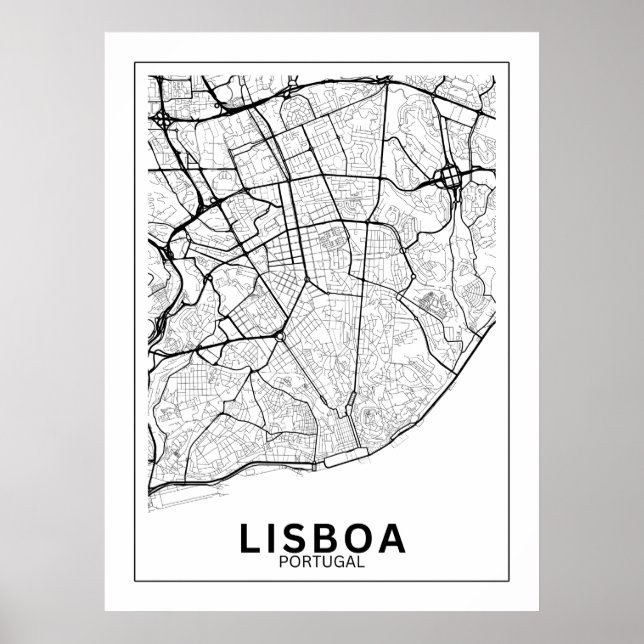 Poster Mapa Da Cidade Lisboa Estilo Linhas Clássico (Frente)