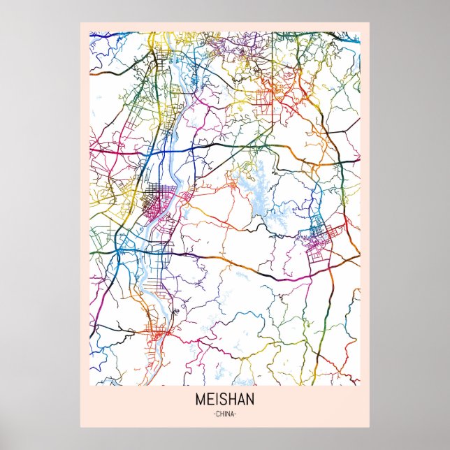 Poster Mapa da Cidade Meishan China (Frente)