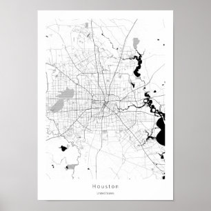 Poster Mapa da Cidade Mínima Moderna de Houston Texas