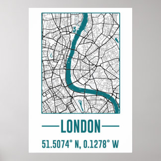 Poster Mapa da cidade minimalista de LONDRES, Mapa da cid