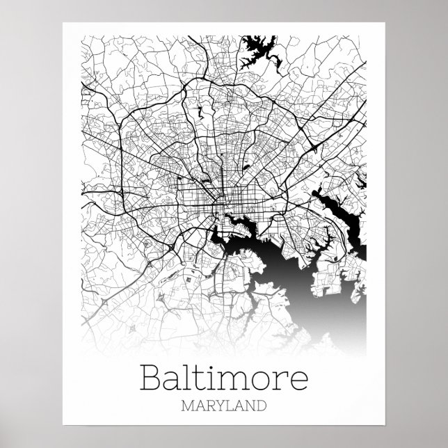 Poster Mapa da Cidade Moderna de Baltimore (Frente)