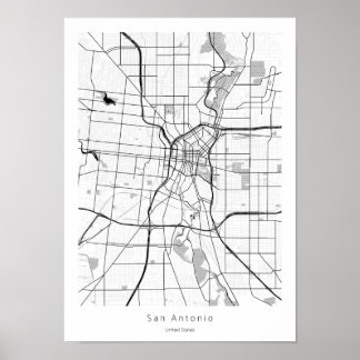 Poster Mapa da Cidade Moderna de San Antonio Texas