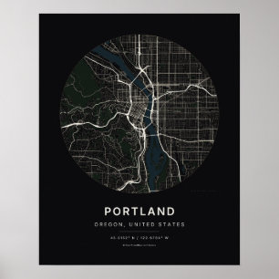 Poster Mapa da Cidade Preta de Portland OR Arte Impressa