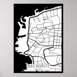Poster Mapa da Cidade Ras Beirute Líbano