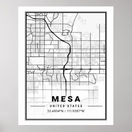 Poster Mapa da Cidade Viagem da Arizona da Mesa EUA