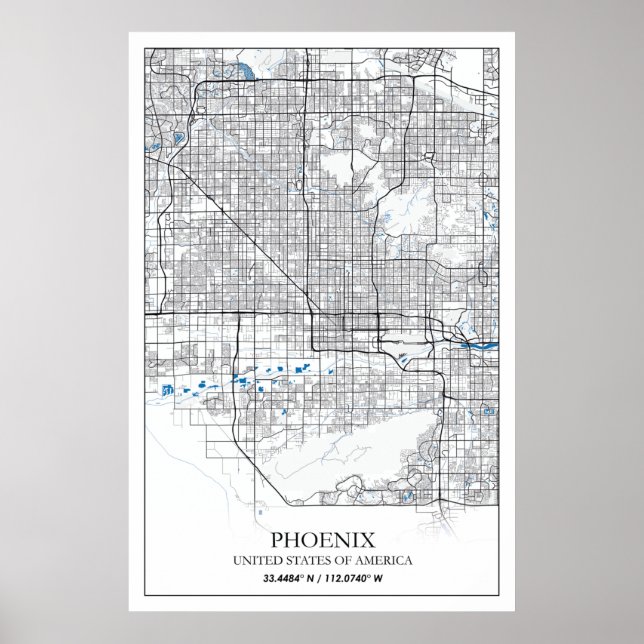 Poster Mapa da Cidade Viagem da Arizona EUA (Frente)