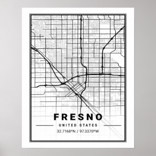 Poster Mapa da Cidade Viagem da Fresno California USA
