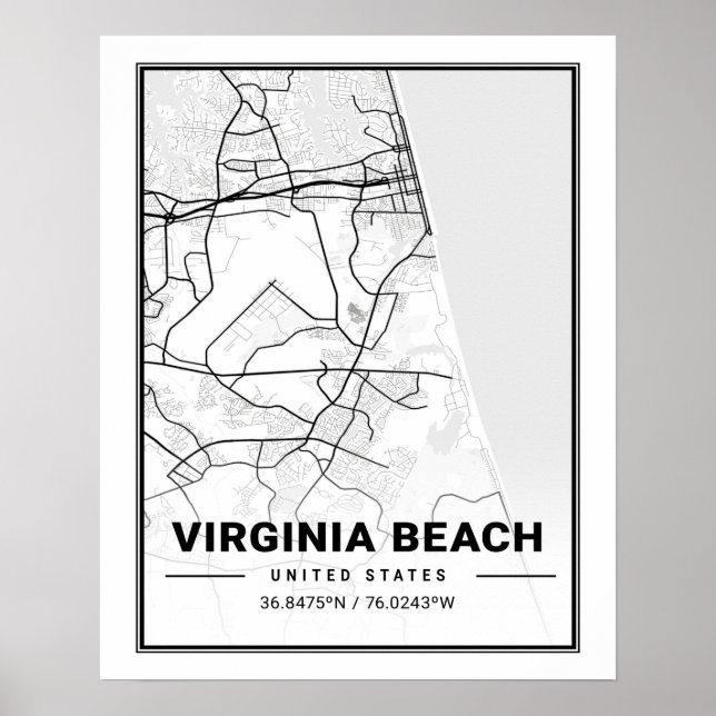 Poster Mapa da Cidade Viagem da Virginia Beach USA (Frente)