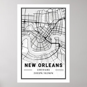 Poster Mapa da Cidade Viagem das Cidades de Nova Orleans 