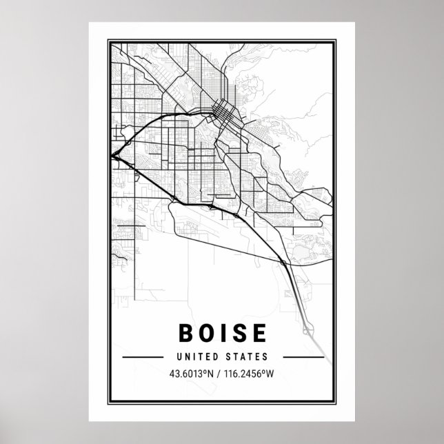 Poster Mapa da Cidade Viagem de Boise Idaho EUA (Frente)