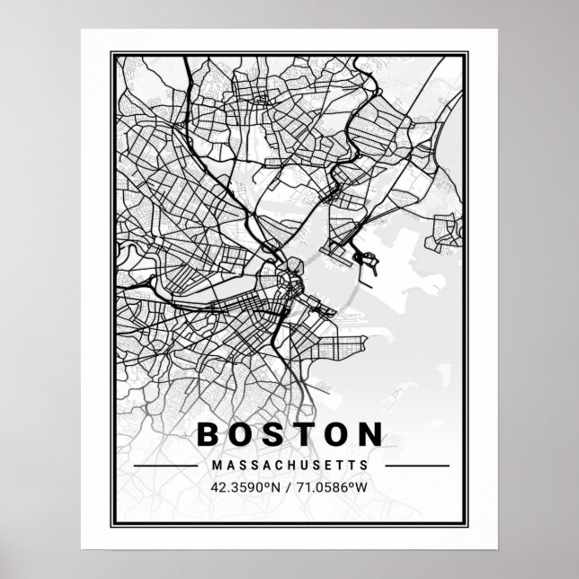 Poster Mapa da Cidade Viagem de Boston Massachusetts EUA (Frente)
