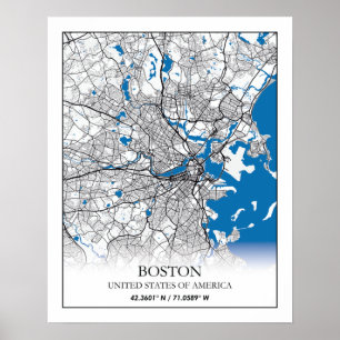 Poster Mapa da Cidade Viagem de Boston Massachusetts EUA
