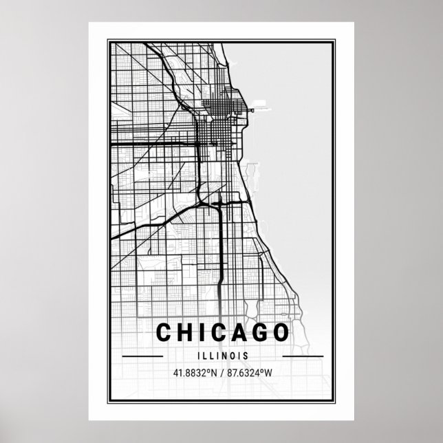 Poster Mapa da Cidade Viagem de Chicago Illinois EUA (Frente)