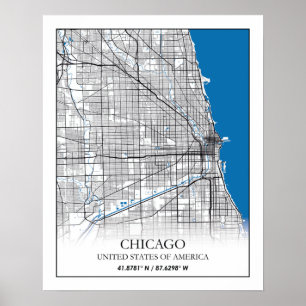 Poster Mapa da Cidade Viagem de Chicago Illinois USA