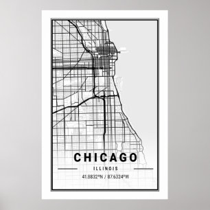 Poster Mapa da Cidade Viagem de Chicago Illinois USA