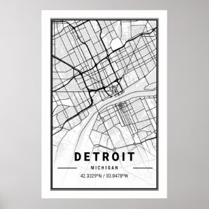 Poster Mapa da Cidade Viagem de Detroit Michigan