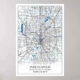Poster Mapa da Cidade Viagem de Indianapolis Indiana EUA