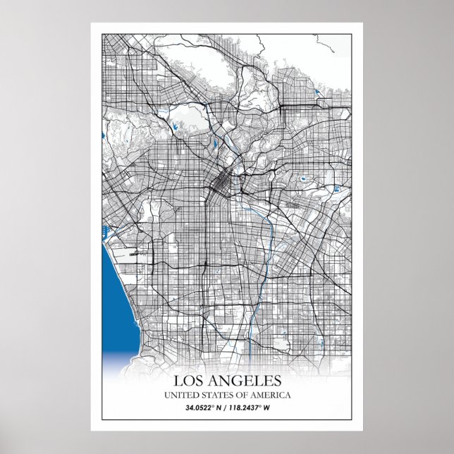 Poster Mapa da Cidade Viagem de Los Angeles California (Frente)