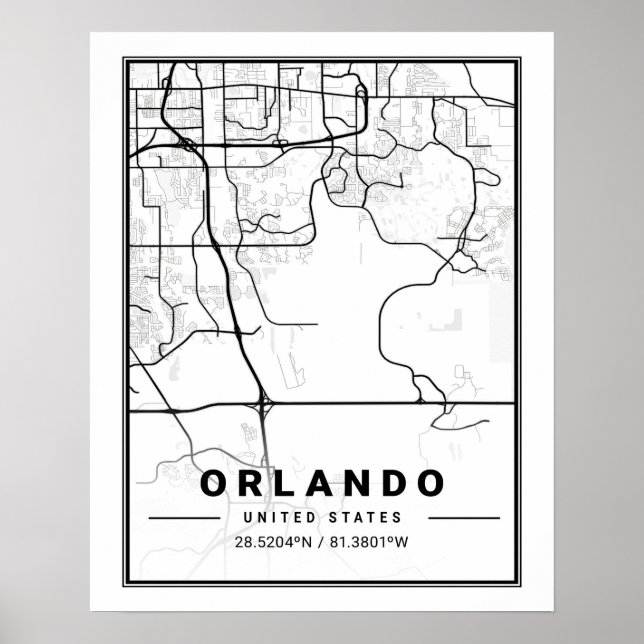 Poster Mapa da Cidade Viagem de Orlando Florida EUA (Frente)