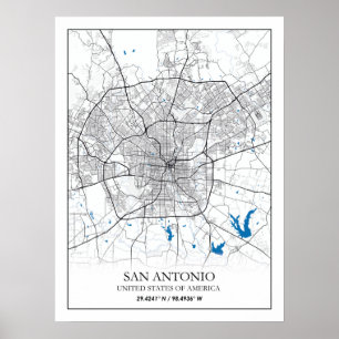 Poster Mapa da Cidade Viagem de San Antonio Texas EUA