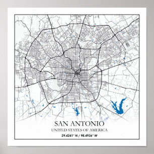 Poster Mapa da Cidade Viagem de San Antonio Texas EUA