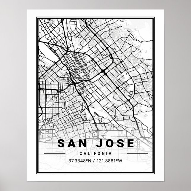 Poster Mapa da Cidade Viagem de San Jose California USA (Frente)