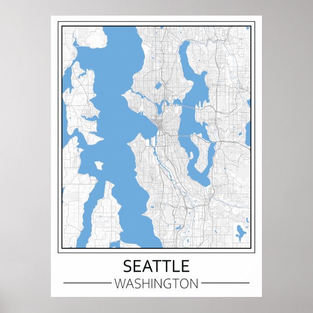 Poster Mapa da Cidade Viagem de Seattle Washington EUA (Frente)