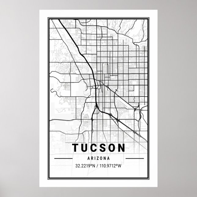 Poster Mapa da Cidade Viagem de Tucson Arizona EUA (Frente)