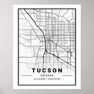 Poster Mapa da Cidade Viagem de Tucson Arizona EUA