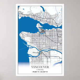 Poster Mapa da Cidade Viagem do Canadá para a Colúmbia 