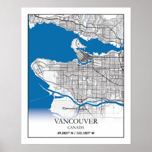 Poster Mapa da Cidade Viagem do Canadá para a Colúmbia 