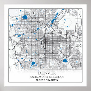 Poster Mapa da Cidade Viagem do Denver CO Colorado EUA