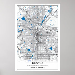 Poster Mapa da Cidade Viagem do Denver CO Colorado EUA