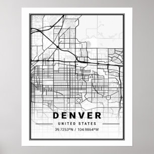 Poster Mapa da Cidade Viagem do Denver CO Colorado EUA